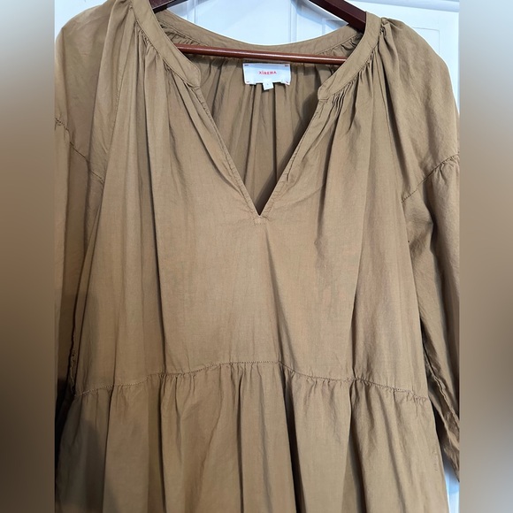 Xirena Tiered Blouson-Sleeve Poplin Midi Dress Size Large Hazelnut. - Picture 5 of 6